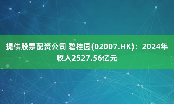 提供股票配资公司 碧桂园(02007.HK)：2024年收入2527.56亿元