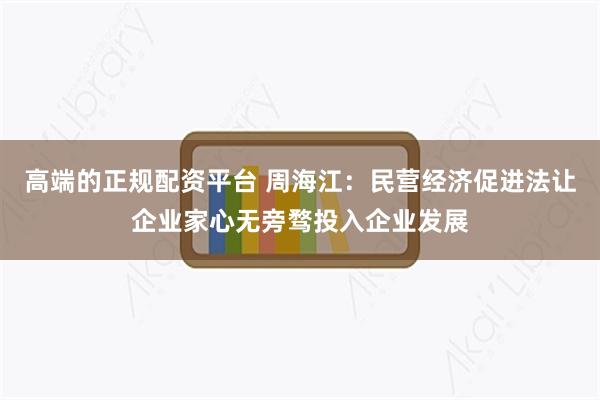 高端的正规配资平台 周海江：民营经济促进法让企业家心无旁骛投入企业发展