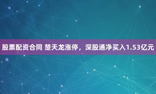 股票配资合同 楚天龙涨停，深股通净买入1.53亿元